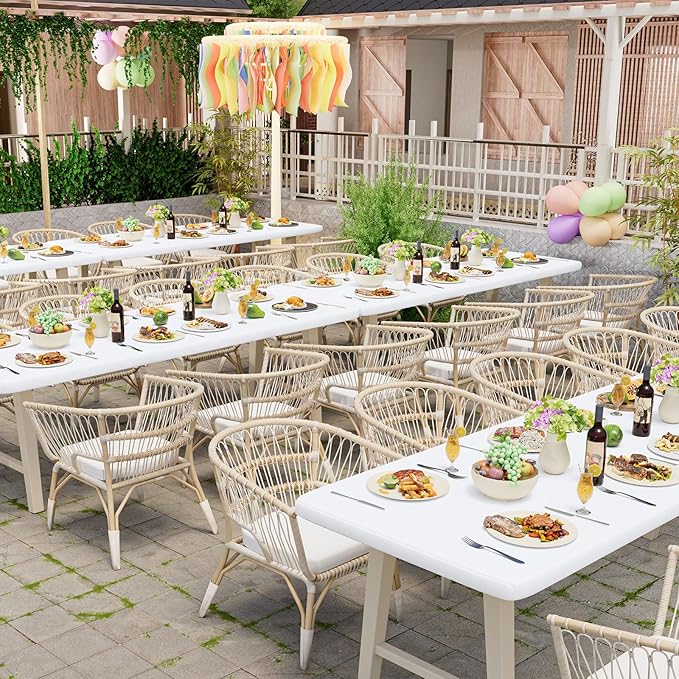 homing Rectangle Table Cloth Cover, Waterproof Polyester Elastic Fitted Tablecloth, Fits for 8 Foot Folding Tables, Washable Table Protector for Picnic, Camping, Outdoor (White, 36" x 96")