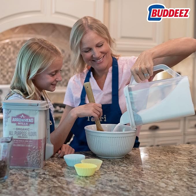 Buddeez Kitchen Pantry Container - Easy Grip Handle for Mess Free Use - Flour and Sugar Storage Made Simple - 4 Quart White Lid