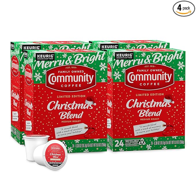 Community Coffee Christmas Blend, Medium Roast 96 Count Coffee Pods, Compatible with Keurig K-Cup Brewers, 24 Count (Pack of 4)