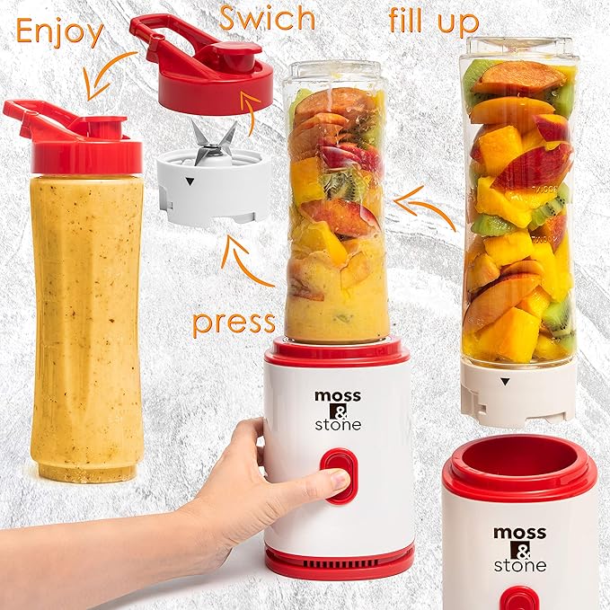 Moss & Stone Single Serve Blender, White & Red, 20 oz
