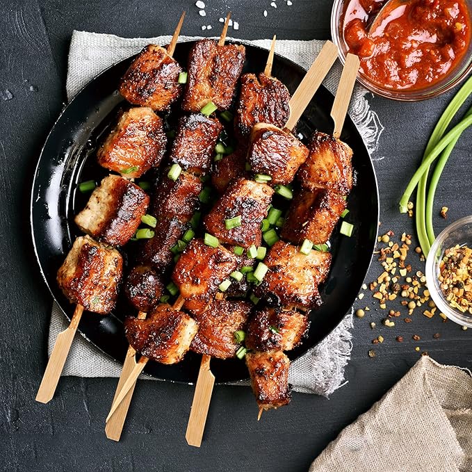 200 PCS Bamboo Skewers for Appetizers, 10 Inch Toothpicks, Cocktail Picks for Drinks, Fruit Kababs, Sausage, Barbecue Snacks, Natural Wooden Paddle Skewer Mini Food Sticks, Charcuterie Accessories