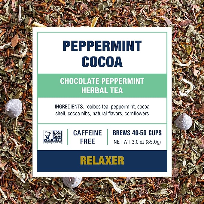 Tiesta Tea - Cozy Peppermint Cocoa, Loose Leaf, Chocolate Peppermint Herbal Tea, Premium Blend, Non Caffeinated, Make Hot or Iced Tea & Up to 50 Cups - 3 Ounce Refillable Tin
