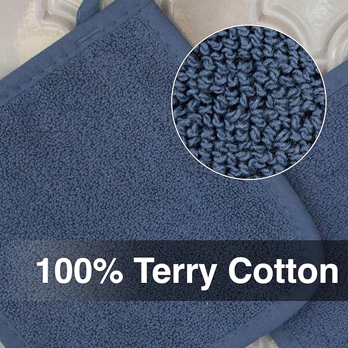 RITZ Terry Potholder & Hot Pad: Unparalleled Heat Resistant, Durable 100% Cotton – Ergonomically Designed for Optimal Grip – Easy-Care Machine Washable – 4-Pack, Federal Blue