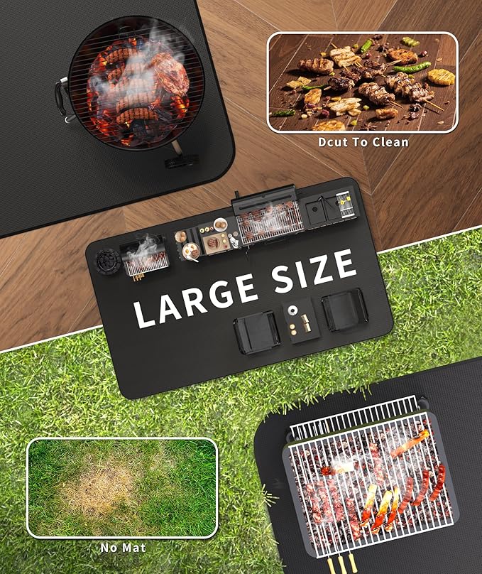 Large 60 * 40" BBQ mat for Under Grill,Double-Sided Silicone Grill mat for Outdoor Grill Deck Protector, Indoor Fireplace Mat/Fire Pit Mat (60 * 40")