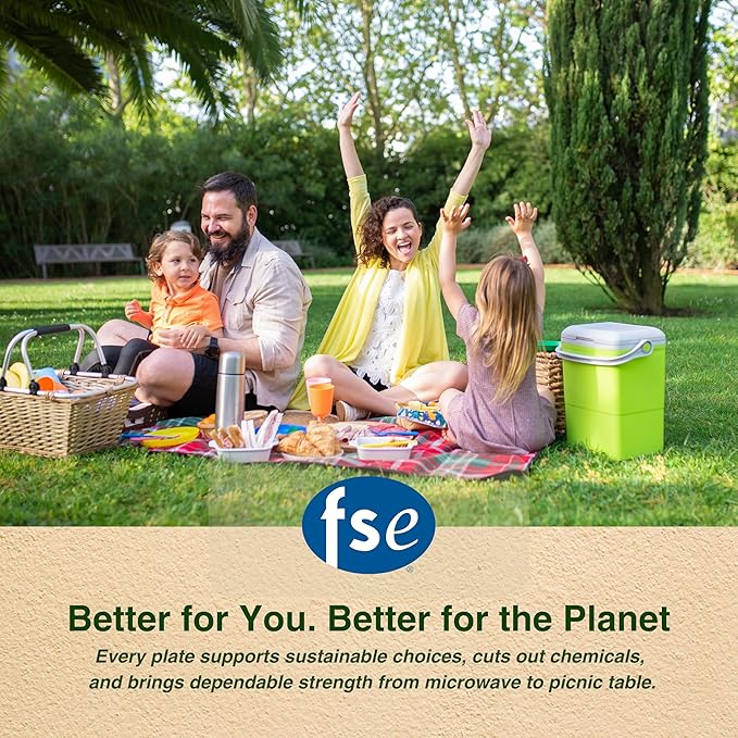 FSE 100% Compostable Square Tray Plates, 8 Inch, Heavy Duty Disposable Plates, Eco-Friendly Unbleached Bagasse, Microwave Safe, (Case of 500)