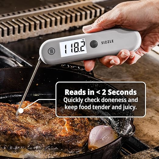 ThermoWorks Sizzle Digital Meat Thermometer – Instant Read in 2 Seconds, Waterproof, Folding Probe with Magnetic Back, Auto-Rotating Backlit Display, for Cooking Food, Grill & BBQ - Nautical Blue