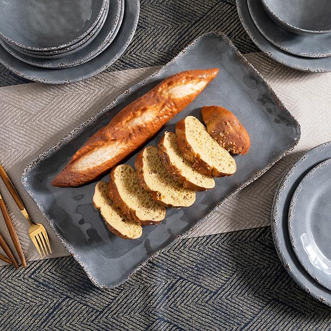 Large Vintage Melamine Serving Platter, Set of 2, 17x10 Inch Melamine Rectangular Serving Platter and Trays .Cool Gray