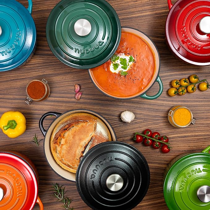 Cast Iron Dutch Oven with Lid – Non Stick Shallow Dutch Oven Pot, Oven Safe up to 500° F – Sturdy Cooking Pot – Enamelled Stockpot Cookware – Teal, 3.7-Quart, 30cm – by Nuovva