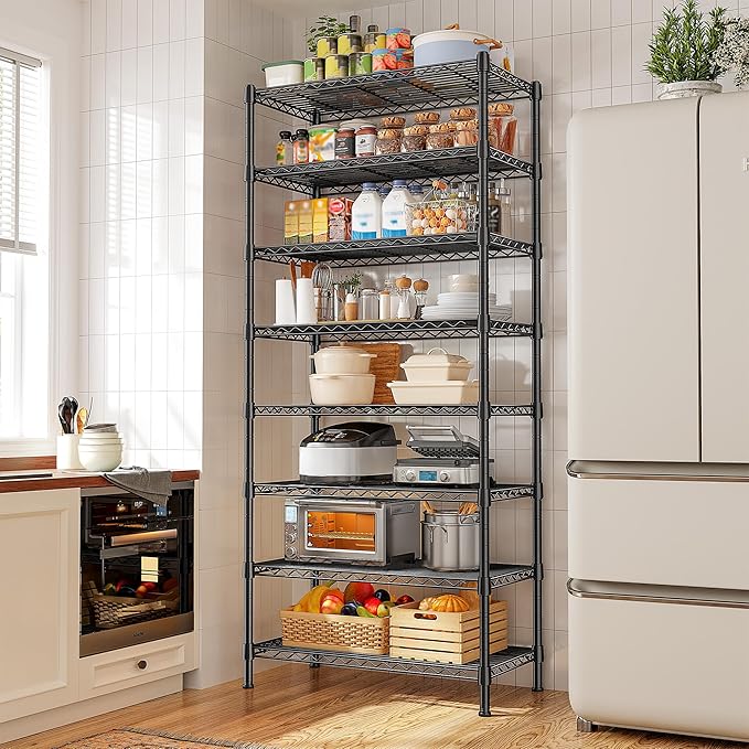 8 Tier Wire Shelving Rack Storage Shelves Loads1200LBS,Adjustable Metal Shelving Rack and Metal Shelves Pantry Shelves Commercial Wire Shelf for Closet Kitchen Office 72H X 13.8D X 23.6W