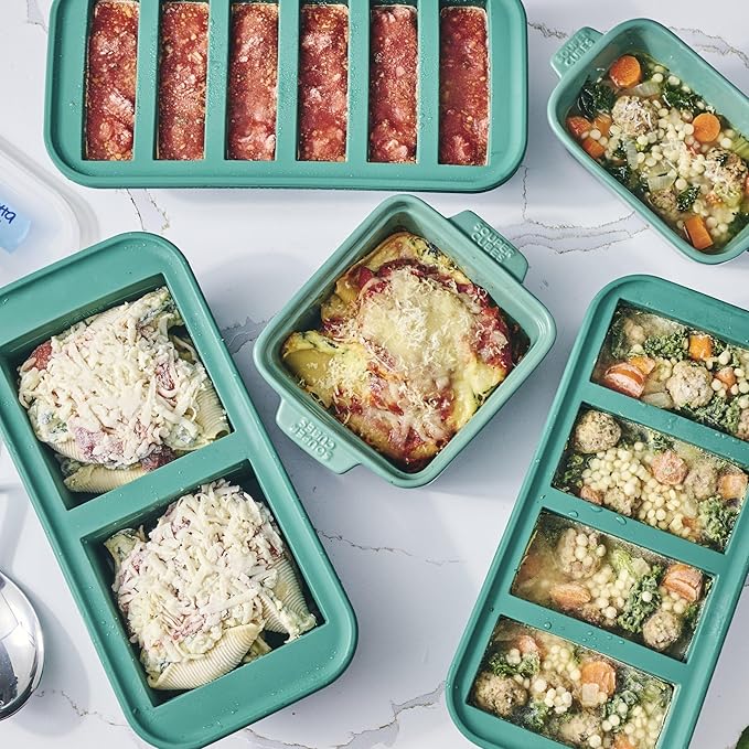 Souper Cubes Silicone Freezer Molds Gift Set with 2 Tbsp, 1/2, 1, and 2 Cup Silicone Freezer Trays With Lids - Meal Prep and Kitchen Essentials Bundle - Kale