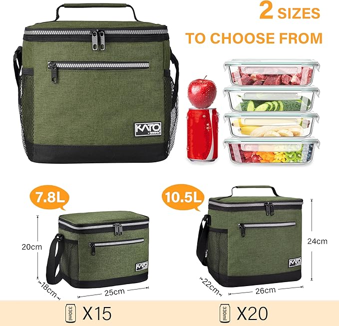 Tirrinia Insulated Lunch Box for Men/Women, Leakproof Lunch Bag for School Work, Large Lunch Tote Kids Boys Girls Student Back to School, Soft Cooler Office Picnic Beach Camping for Adults,Green