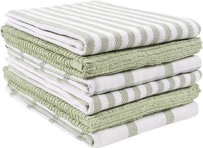 KAF Home Premium Kitchen Towels (18" x 28"), Large 100% Cotton, Flat & Terry Absorbent Dish Towel Set (Sage, 18 x 28-6 Pack)