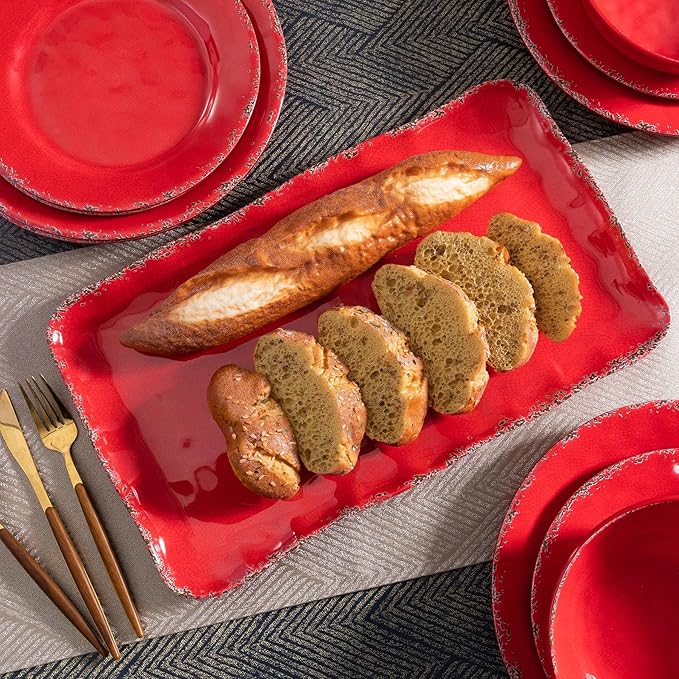 Melamine Serving Platters, set of 2, 17" x 10" Large Reusable BPA Free Rectangular Party Tray/Platters for Serving Appetizers, Fruits On Christmas and all Occasions,Red
