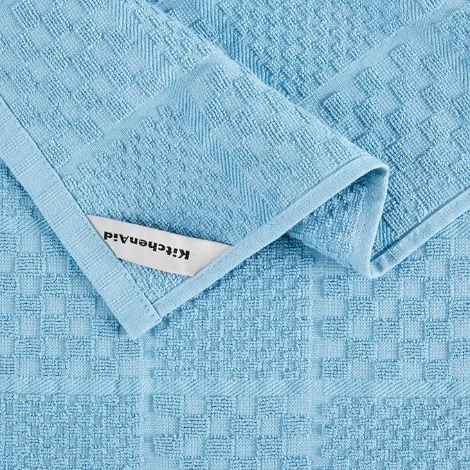 KITCHENAID Quilted Cotton Terry Cloth Oven Mitt, Pot Holder, Kitchen Towel 4-Pack Set, Heat Resistant, Silicone Grip, Gift Set, Blue Velvet, 16"x26", 7"x13" & 7"x10"
