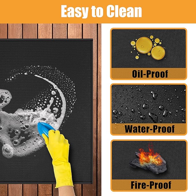 36x30in Heat Resistant Grill Mats for Outdoor Grill to Protect Your Prep Table and Outdoor Grill Table - Fire Proof & Water Proof & Oil Proof BBQ Mat - Black (1mm)