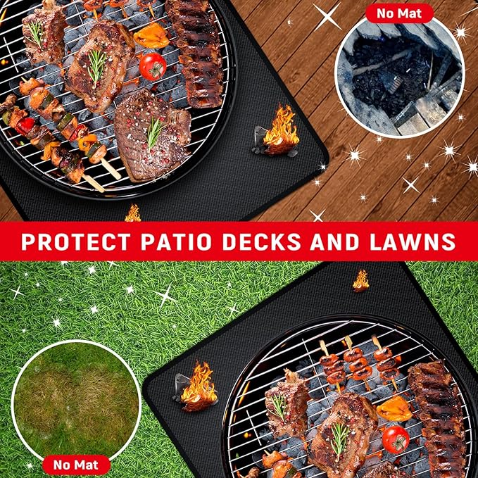 48 x 30 inch Under Grill Mats for Outdoor Grill, Double-Sided Fireproof, Oil and Waterproof Protective Mat for Grass and Deck, Outerdoor BBQ Fire Pit Fireplace Mat
