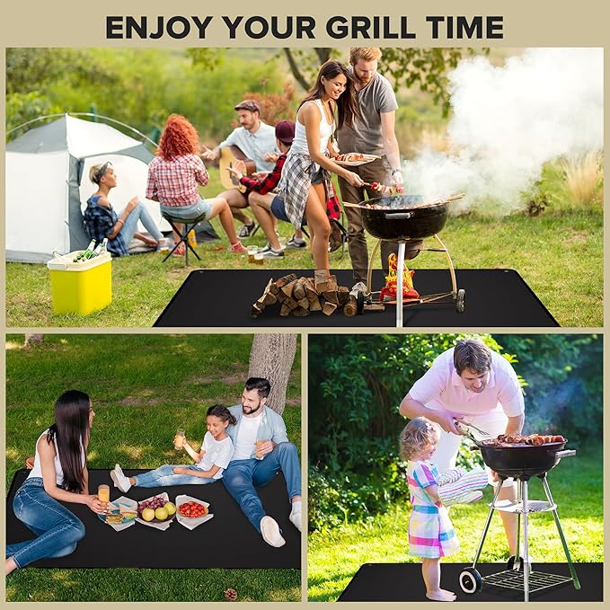 60 x 40 Inch Under Grill Mats for Outdoor Grill, Double-Sided Fireproof Grill Protector Pad, Waterproof, Oil-Proof, Indoor Fireplace/Fire Pit Mat, Easy-Clean BBQ/Grill Floor Mat for Deck & Lawn