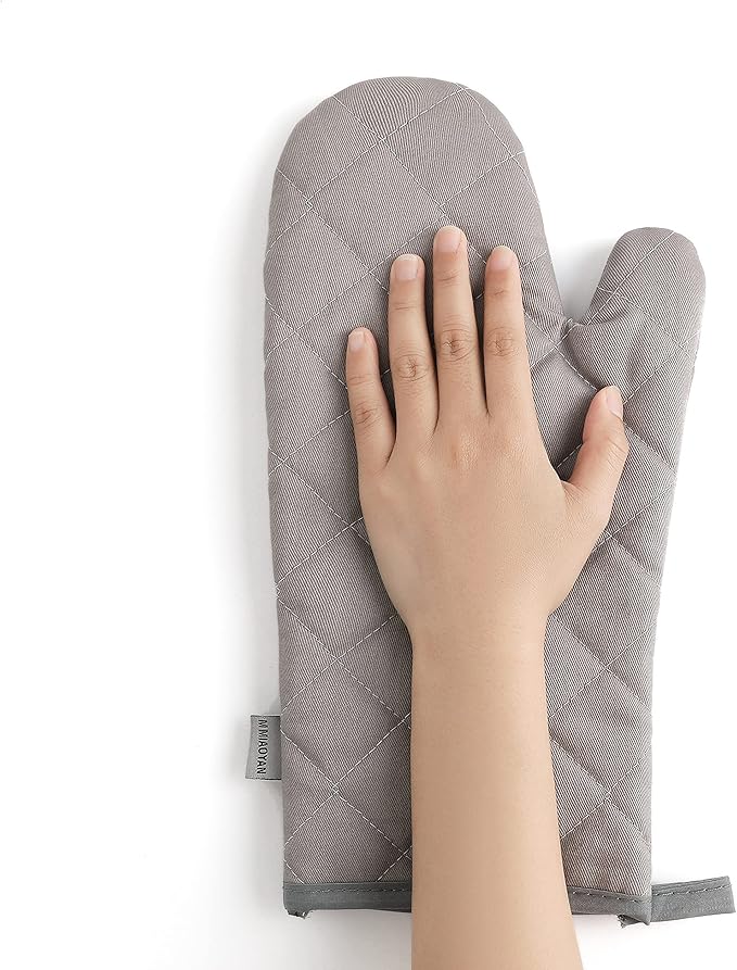 Oven Mitts and Pot Holders 4 pcs Set,High Heat Resistant 500 Degree Extra Thicken Long Kitchen Cotton Oven Glove for Cooking (12 Inch,Grey)
