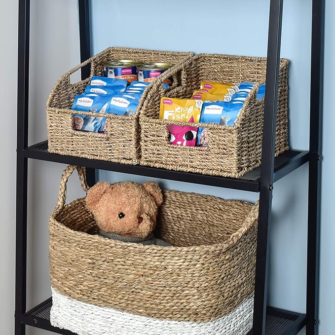 StorageWorks Wicker Baskets for Organizing, Pantry Organizers and Storage, Seagrass Storage Basket for Pantry Shelves, Kitchen Counter, Natural, 2 Pack