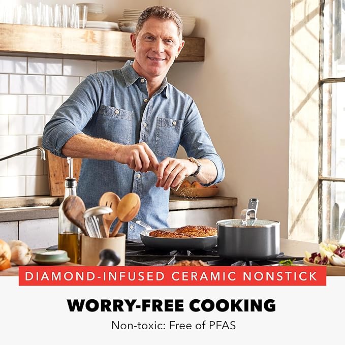 GreenPan x Bobby Flay 18" x 11" Nonstick Double Burner Griddle, PFAS-Free Ceramic Double Stovetop Skillet, Stainless Steel Handles, Dual-Use Cooking, Easy Clean Dishwasher & Oven Safe Pan, Gray