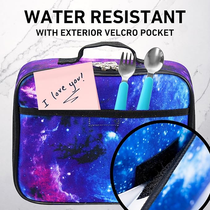 Fenrici Galaxy Lunch Box for Boys, Girls, Kids Insulated Lunch Bag, Perfect for Preschool, K-6, Soft Sided Compartments, Spacious, BPA Free, Food Safe,10.8in x 8.5in x 2.8in (Galaxy-Purple)