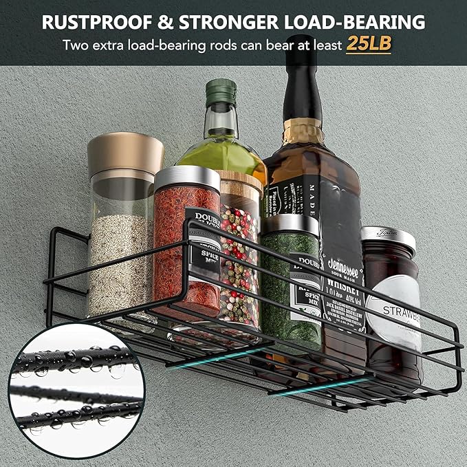 Moforoco Spice Rack Organizer Wall Mount (6Pack), Hanging Black Spice Pantry Organization Storage Shelf, Farmhouse Seasoning Organizer, Flexible Wall Shelves, Kitchen Essentials Home Decor
