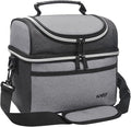 Tirrinia Reusable Lunch Box for Men Women, Insulated Lunch Bag Adult Work, Double Decker Leakproof Lunchbox for Office Picnic Beach—Dual Compartment Lunch Cooler Bag,Gray