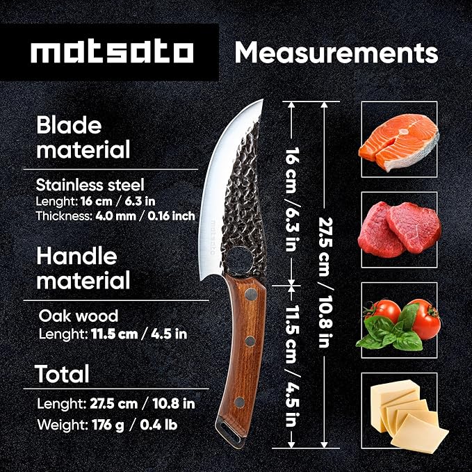 Matsato Chef Knife - Perfect Kitchen Knive for Cooking, Chopping. Japanese Steel Knife for Home, BBQ. For Balance & Control, 6.3 Inch