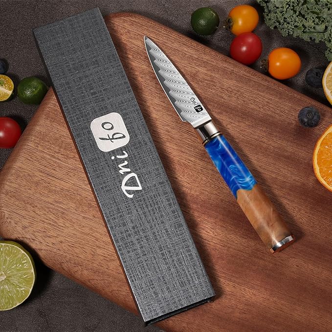 Classic Paring Knife 3.5 Inch, Japanese VG10 Steel Damascus Fruit Knife, Sharp Small Kitchen Knife with Gift Box and Resin Wood Handle,Ideal Birthday Gift for Men and Women