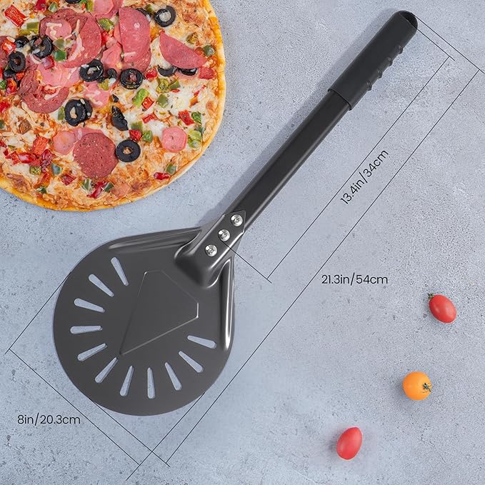 8” Pizza Turning Peel - Pizza Turner - Restaurant-Grade Aluminum Perforated Pizza Peel Lightweight Metal Outdoor Pizza Oven Accessories