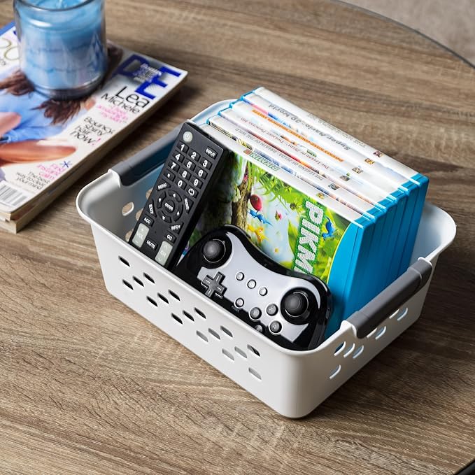 IRIS USA Plastic Basket, 8-Pack, Small, Shelves Storage Basket for Organizing Pantry Cabinet Bedroom Office Craft Room, White