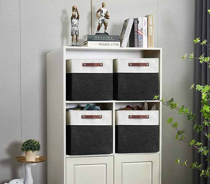 DECOMOMO Kallax Storage Cubes - 13x15x13 Storage Bins, Baskets for Organizing Shelves (Black and White, 3-Pack)