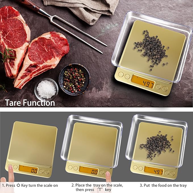 Fuzion Digital Kitchen Scale, 3000g/0.1g Precision Scale with 2 Trays, Small Mini Scales Digital Gram and Oz, Reptile Scale, Digital Coffee Scale, Lab Scale with Tare Function, LCD Display