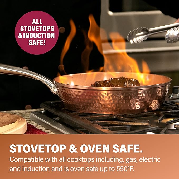 Gotham Steel 9.5" Hammered Pan with Tempered Glass Lid and Cool Touch Handles, Ultra Nonstick Fry Pan, Scratch Resistant Dishwasher Oven-Safe, Non-toxic Frying Pans and Skillets Cookware As Seen on TV