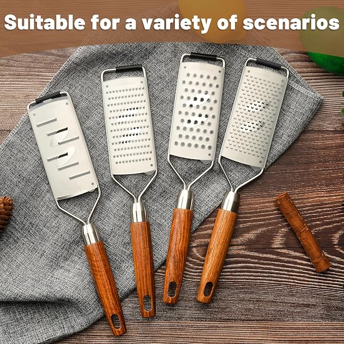 SHIKORI Stainless Steel & Wood Cheese Grater with Protective Cover - Modern, Brown