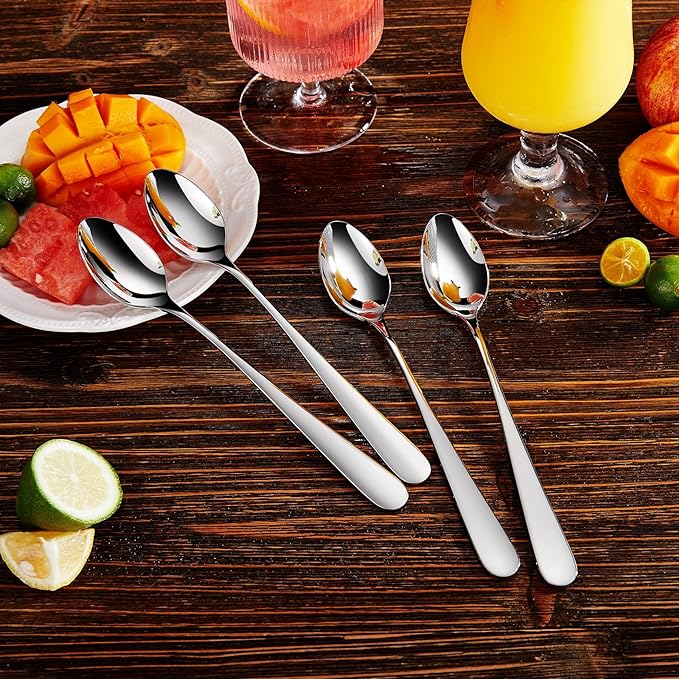 KEAWELL Premium 8-Piece Louise Long Handle Spoons, 18/10 Stainless Steel, Brilliant Mirror Finish, Ideal for Coffee, Cocktails, and Beverages, Dishwasher Safe (7.5 inch, 8)
