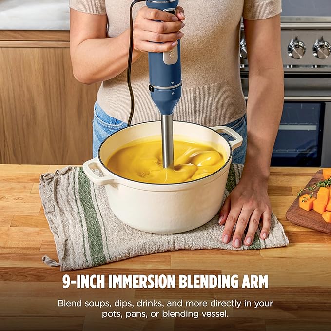 Ninja Immersion Blender and Whisk, Hand Stick Blender, 4 Speeds, with SplatterShield and PanProtect, 4-Cup Blending Vessel, Dishwasher Safe, 5-ft Cord, Ergonomic, Deep Navy, CI201ND