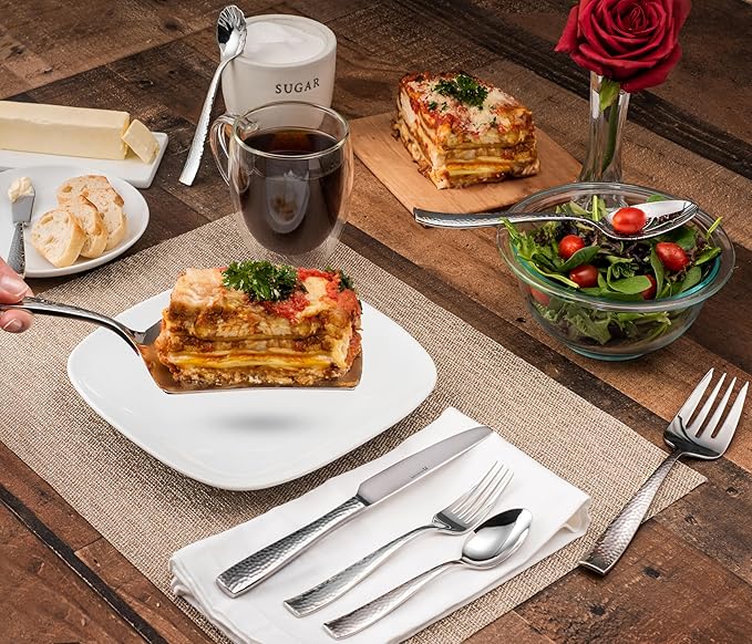 Hudson Essentials Hammered 18/10 Stainless Steel Hostess Serving Utensil Set, 8-Piece Set with Cake Knife, Cake Server and Lasagna Pie Server, Dishwasher Safe