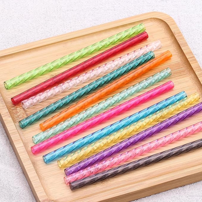Dakoufish 6 Inch Reusable Clear Plastic Swirl Drinking Straws for Short Mini 6 oz-8 oz Mason Jar Tumblers,Set of 12 Pcs Replacement Straws with Cleaning Brush (6inch,12color)