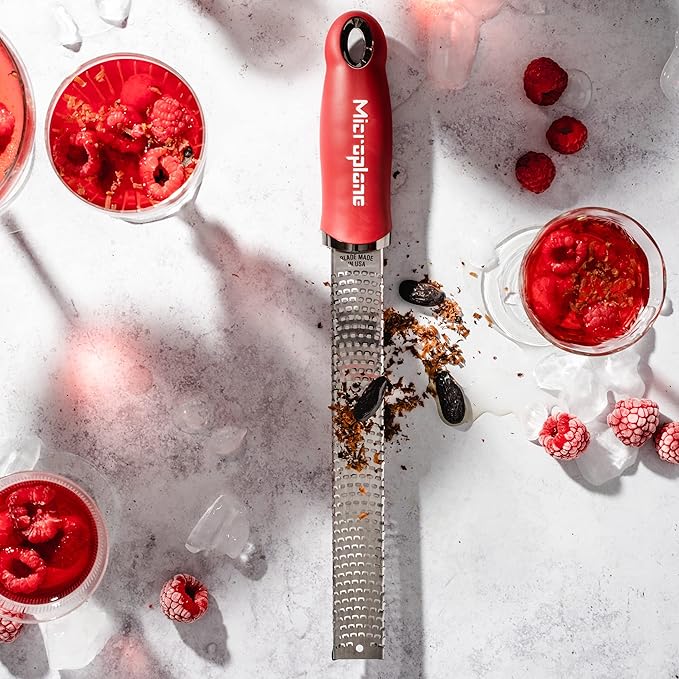 Premium Classic Series Zester - Pomegranate Red | Lemon Zester tool, Hard Cheese & Vegetable Grater | For Citrus, Parmesan Cheese, Garlic, Ginger, Nutmeg | Fine Stainless Steel Blade, Made in USA