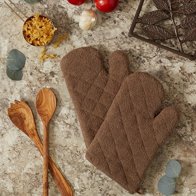 DII Basic Terry Collection 100% Cotton Quilted, Oven Mitt, Brown, 2 Piece