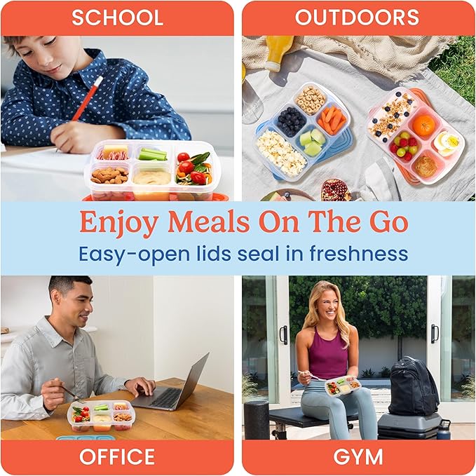 Bentgo Easyboxes - Reusable 5-Compartment Food Containers, Stackable 8-Piece Set, 4 Trays & 4 Lids, BPA-Free Food Storage for Meal Prep, School, & Work; Lunch Boxes with Patented Design (Classic)