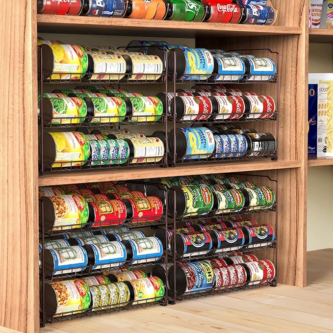 Simple Houseware Stackable Can Organizer Rack for Pantry/Cabinet – 11.5" D x 17" W x 13.75" H, Holds 36 Cans, 3-Tier Can Food Storage Dispenser, Bronze