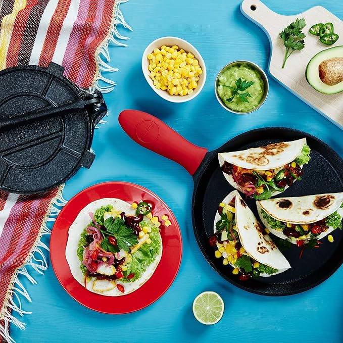 Uno Casa Cast Iron Tortilla Press 8 Inch - Bundle of Skillet for Roti / Comal Pan, Tawa / Dosa Pan Pataconera, Comales para Tortillas