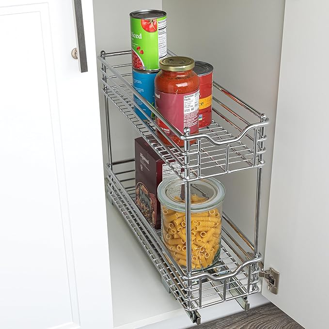 Household Essentials Glidez Multipurpose Chrome-Plated Steel Pull-Out/Slide-Out Storage Organizer for Under Cabinet Use - 2-Tier Design - Fits Standard Size Cabinet or Shelf, Chrome