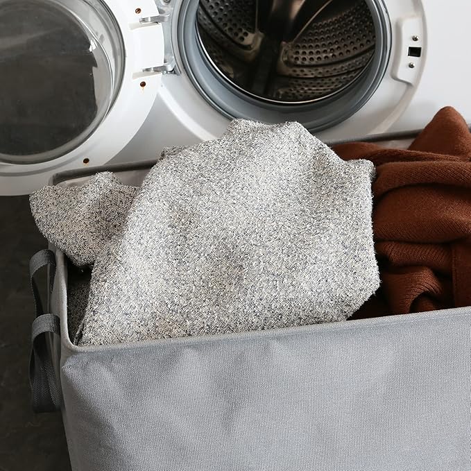 Hinwo 102L XXL Storage Bins, 2-Pack Closet Organizers and Storage, Foldable Clothes Storage Baskets with Handles, Containers for Clothing, Blanket, Comforters, Toys, Bedding (Gray)