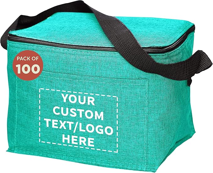 DISCOUNT PROMOS Custom Insulated Cooler Lunch Bag Set of 100, Personalized Bulk Pack - Perfect for Work, Travel, Outdoor Events - Mint