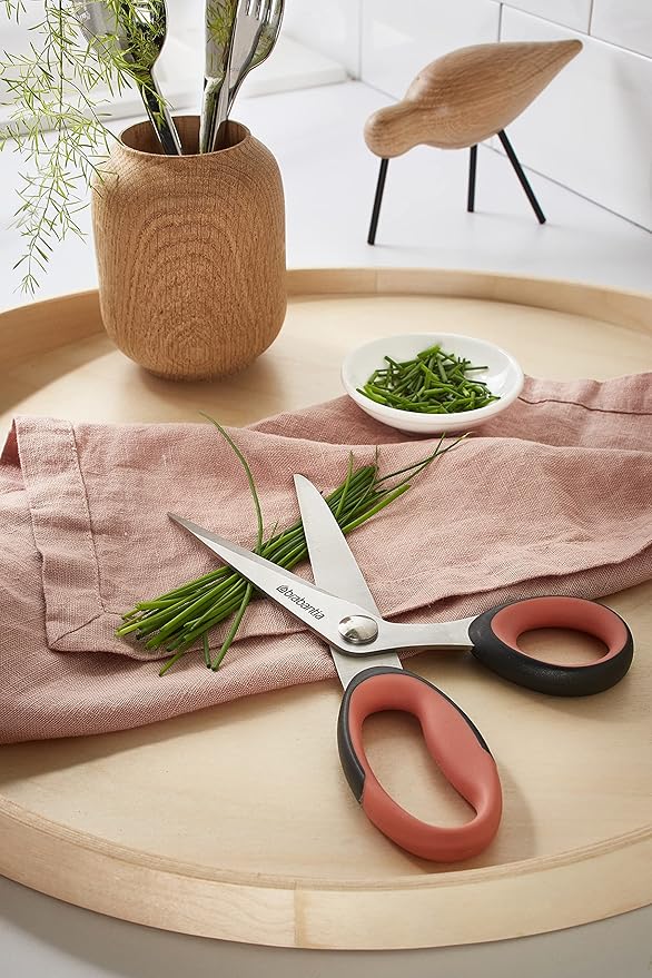 Brabantia Tasty+ Kitchen Scissors (Terracotta/Black) Ergonomic, Soft-Handle, Rust-Free Kitchen Blades for Kitchen or Crafts