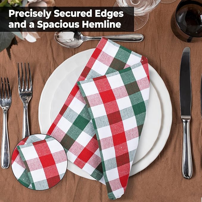 Urban Villa Cloth Dinner Napkins Set of 12 Highly Absorbent Soft Premium Dinner Napkins 20x20 Inches, Hotel Quality Reusable & Washable Table DinnerNapkins for Home (Christmas Buffalo Checks)