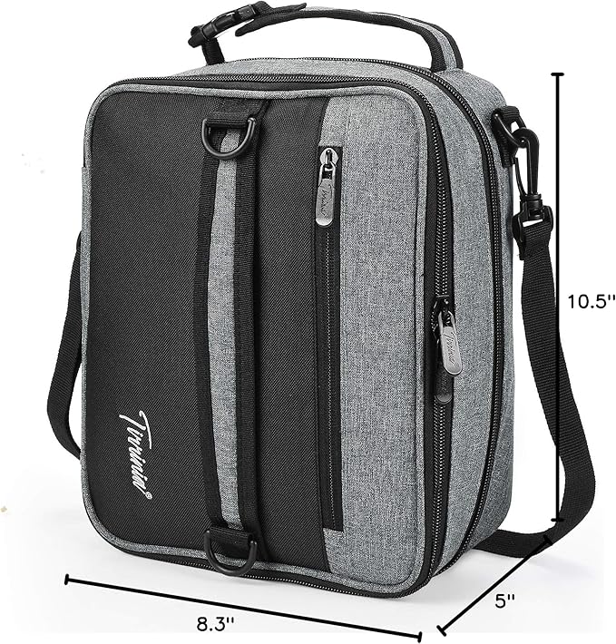Tirrinia Expandable Insulated Lunch Bag for Men Women – Leakproof Reusable Cooler LunchBox for Kids & Adults with Shoulder Strap, Perfect for Work, School, Office, Travel,Dark Grey